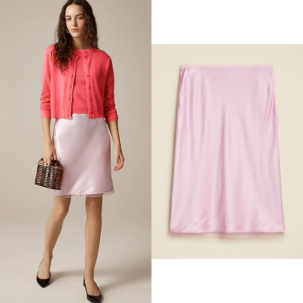 NWT J CREW Gwen knee-length slip skirt in viscose charmeuse in pink